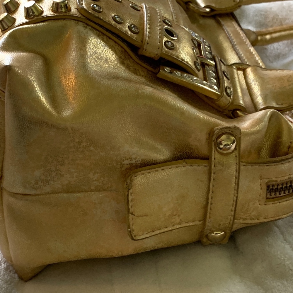 Kathy Van Zeeland Satchel Purse Bling Gold Zipper - Picture 5 of 8